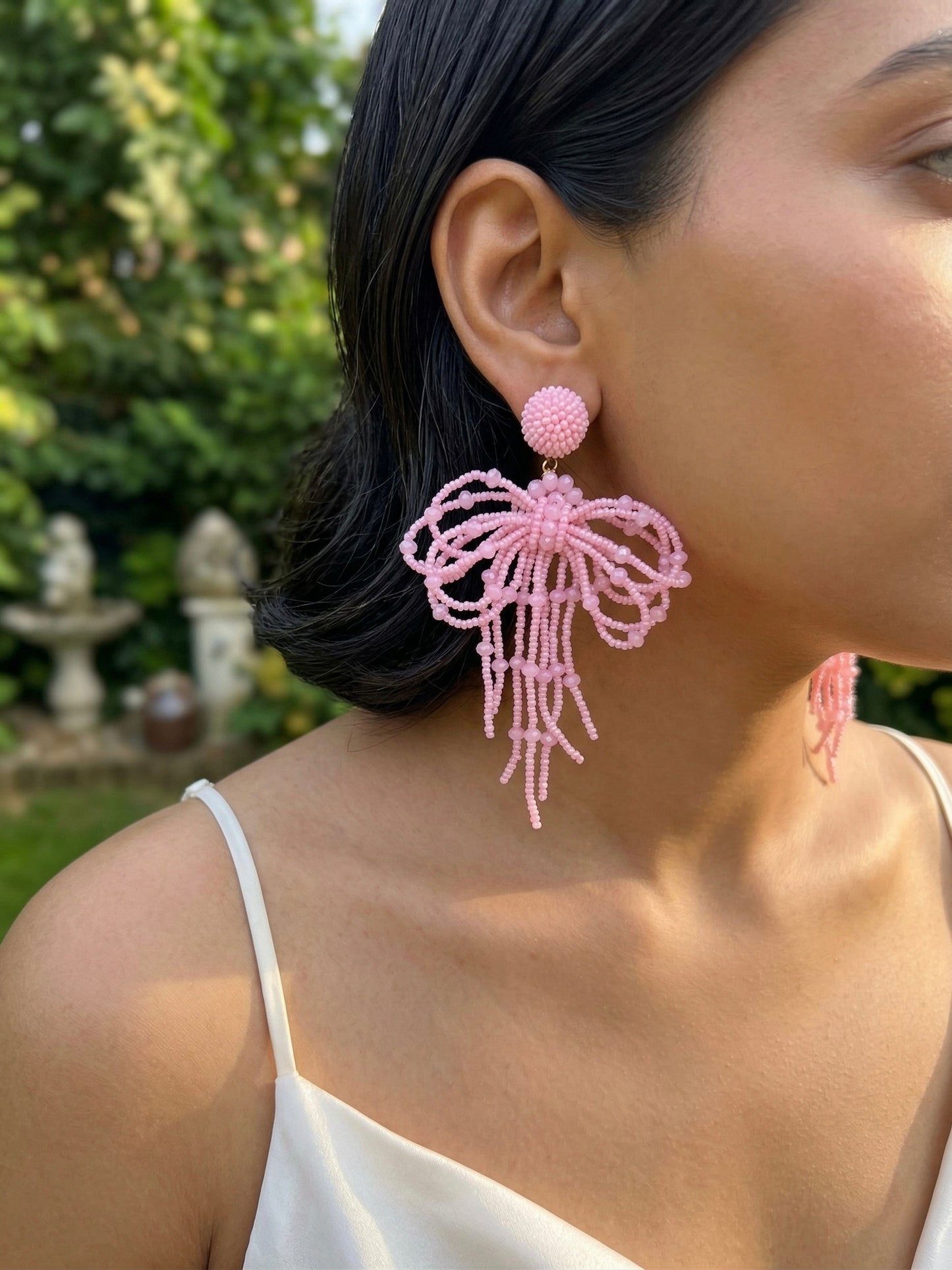 Pookie Bow (Baby Pink) Handmade Beaded Earrings