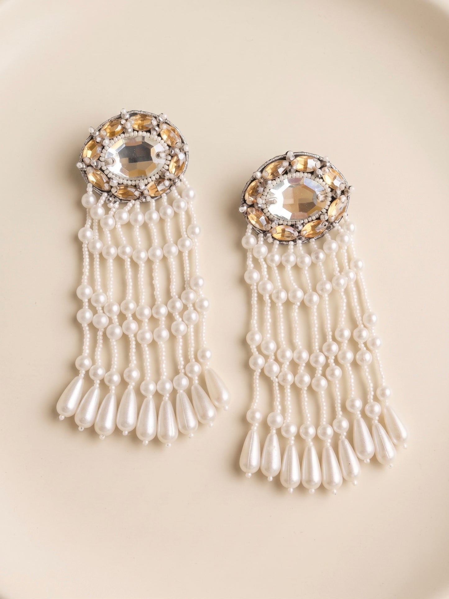Taara Handmade Beaded Pearl Tassel Earrings