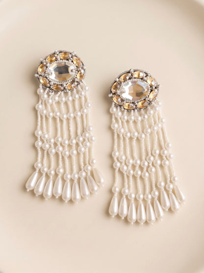 Taara Handmade Beaded Pearl Tassel Earrings