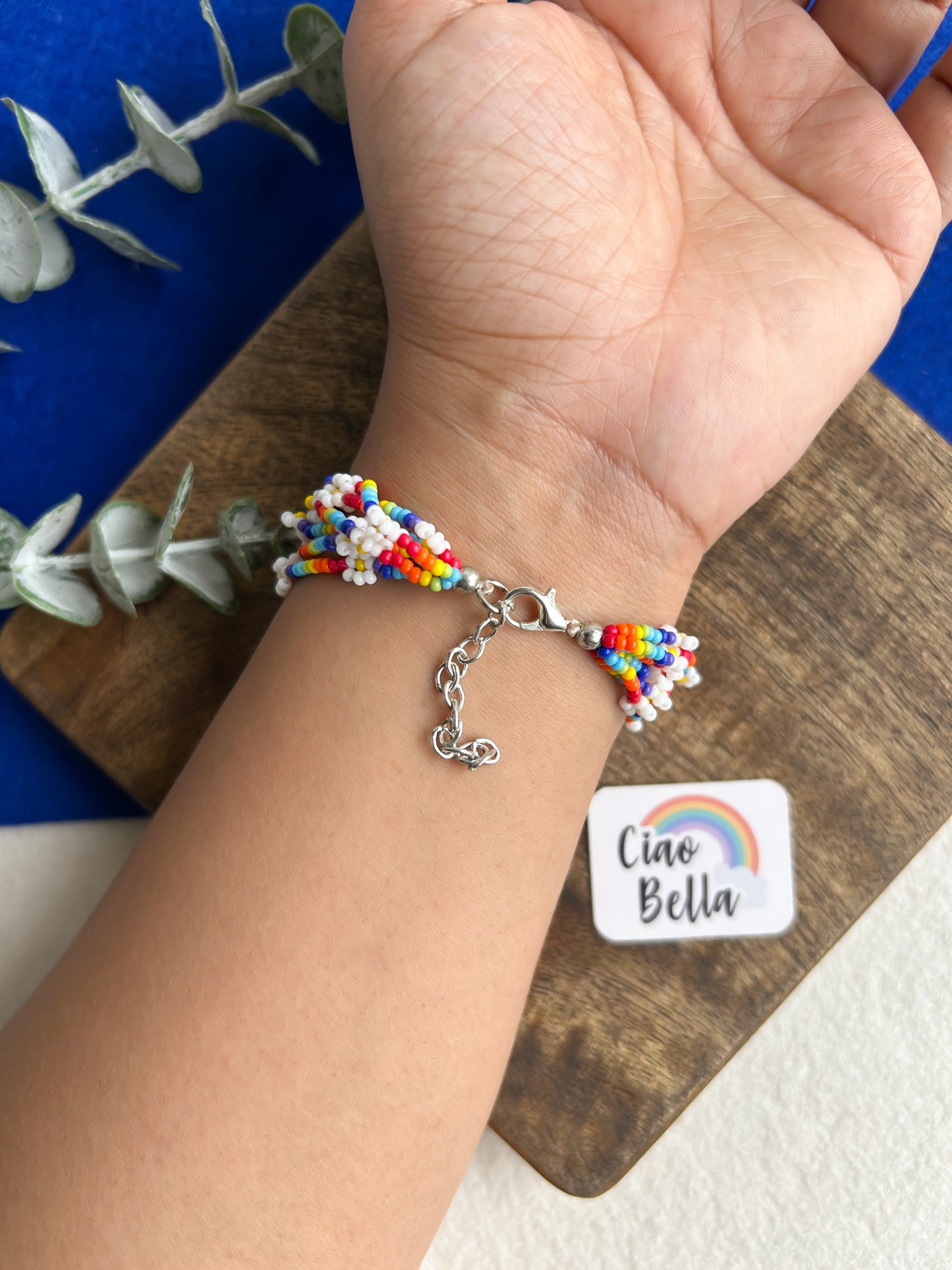 Spring Bloom Rainbow Daisy Handmade Beaded Bracelet