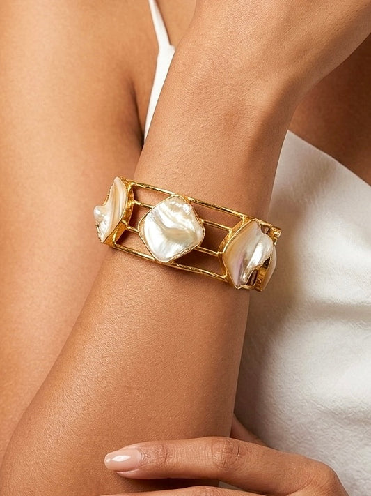 Celestia Mother of Pearl Handmade Brass Cuff Bracelet