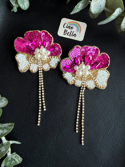 Floral Fiesta Pink Handmade Beaded Flower Earrings