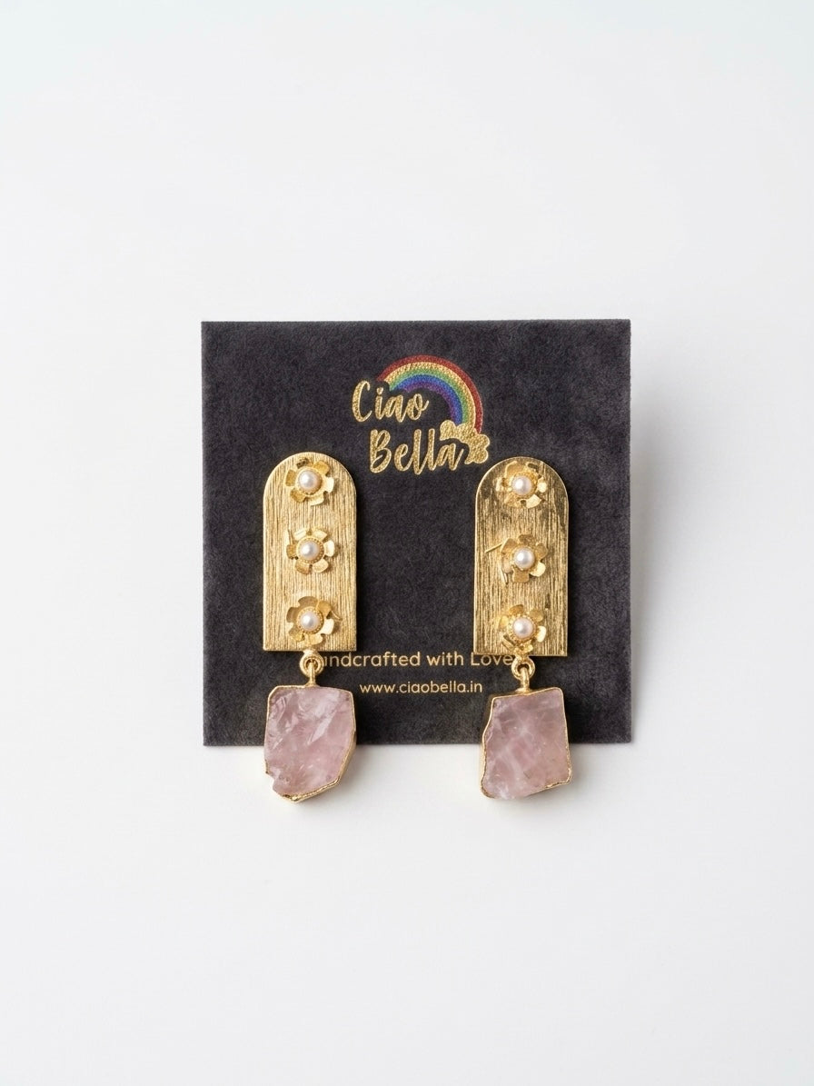 Flora Royale – Blush Pink Handmade Brass Earrings
