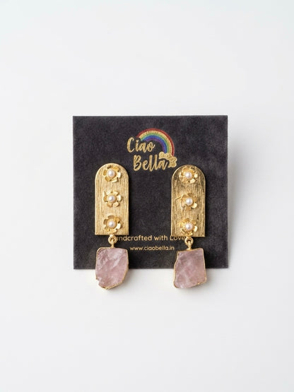 Flora Royale – Blush Pink Handmade Brass Earrings