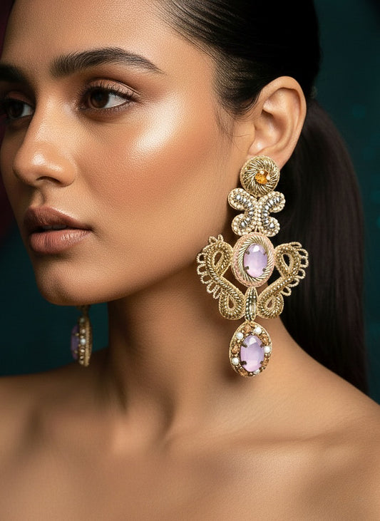 Aashna Blush Pink Handmade Beaded Statement Earrings