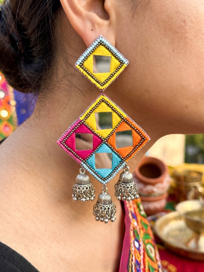Rangrez Mirror Handmade Beaded Jhumka Earrings