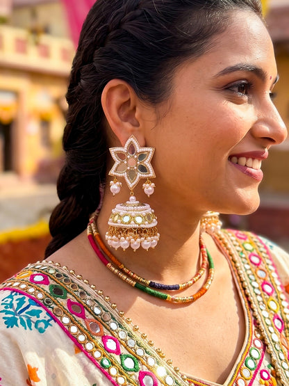 Noor Mirror Handmade Beaded Jhumka Earrings