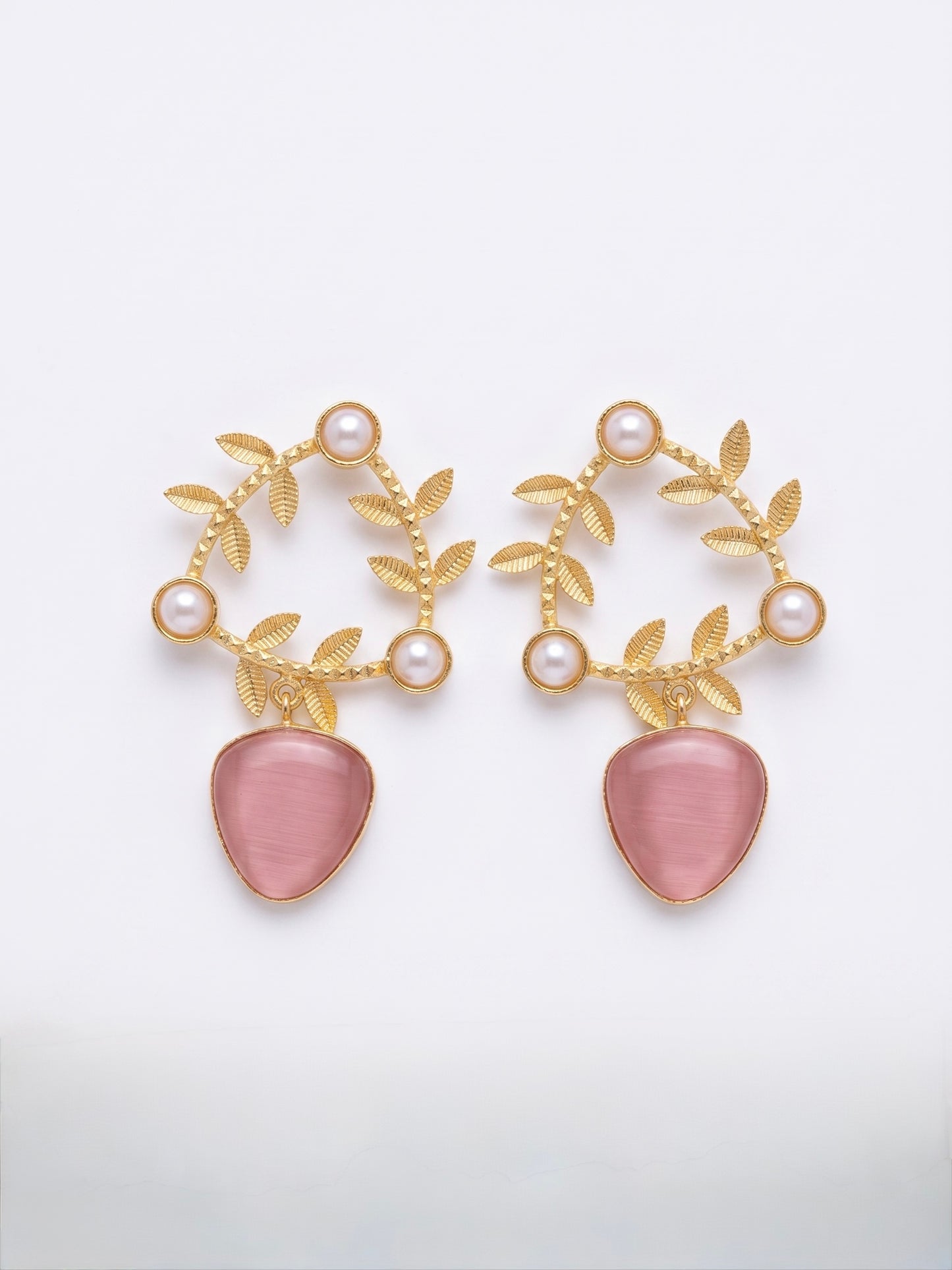 Olivia Pink Drop Handmade Brass Earrings