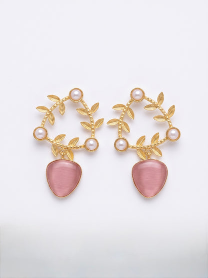 Olivia Pink Drop Handmade Brass Earrings