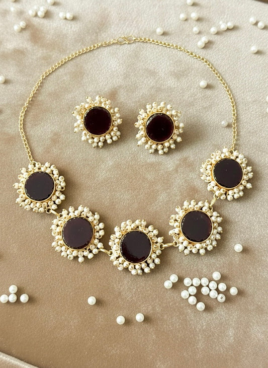 Sitara Deep Red Pearl Handmade Brass Necklace Set