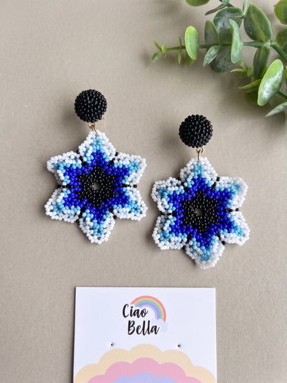 Blossoming Blue Flower Handmade Beaded Earrings
