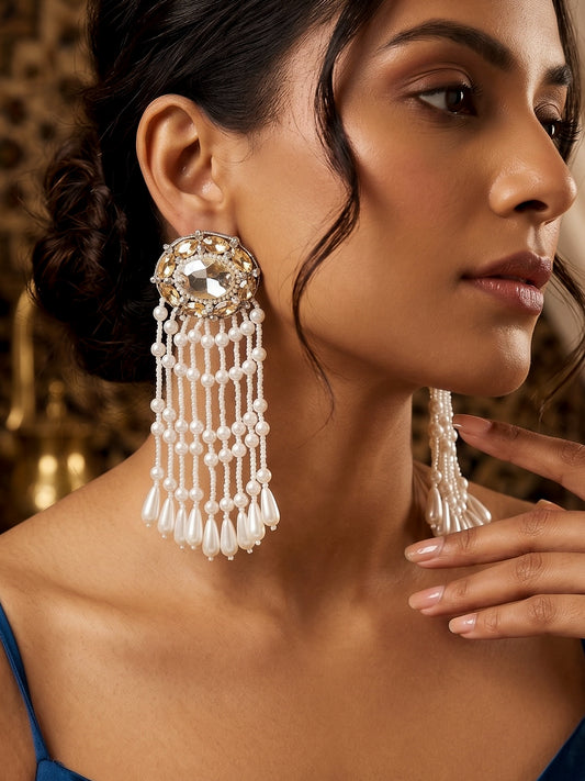 Taara Handmade Beaded Pearl Tassel Earrings