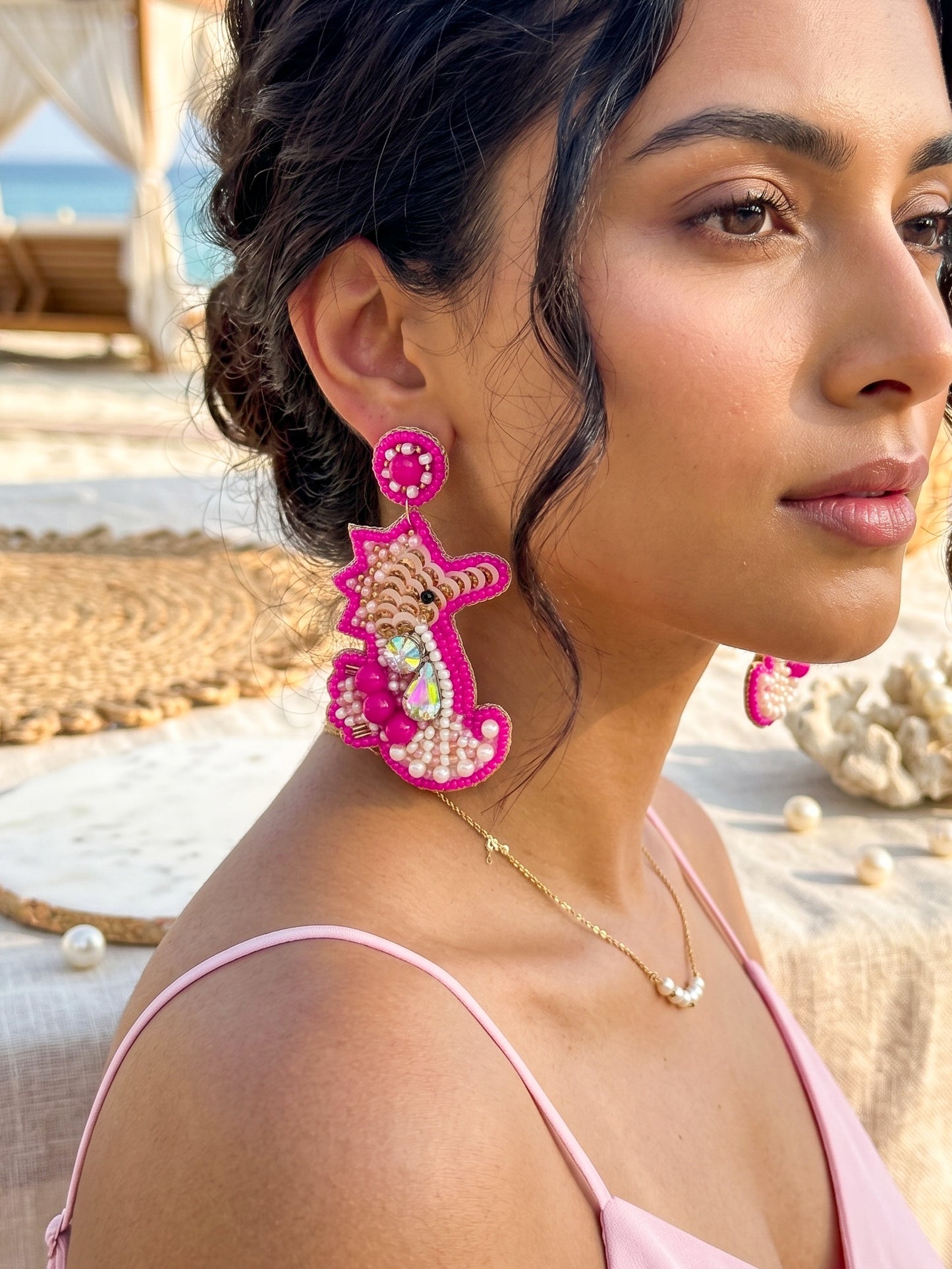 Candy Pink Seahorse Handmade Beaded Earrings