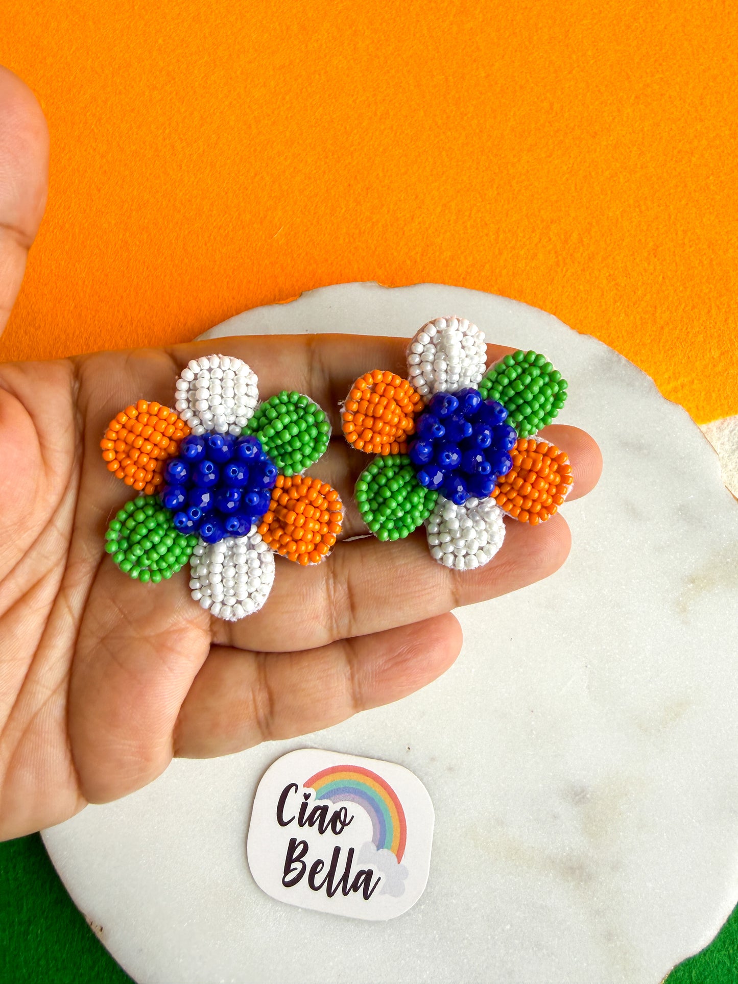 Petals Of Unity Flower Handmade Tricolour Beaded Earrings