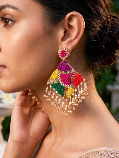 Rainbow Rangoli Handmade Beaded Earrings