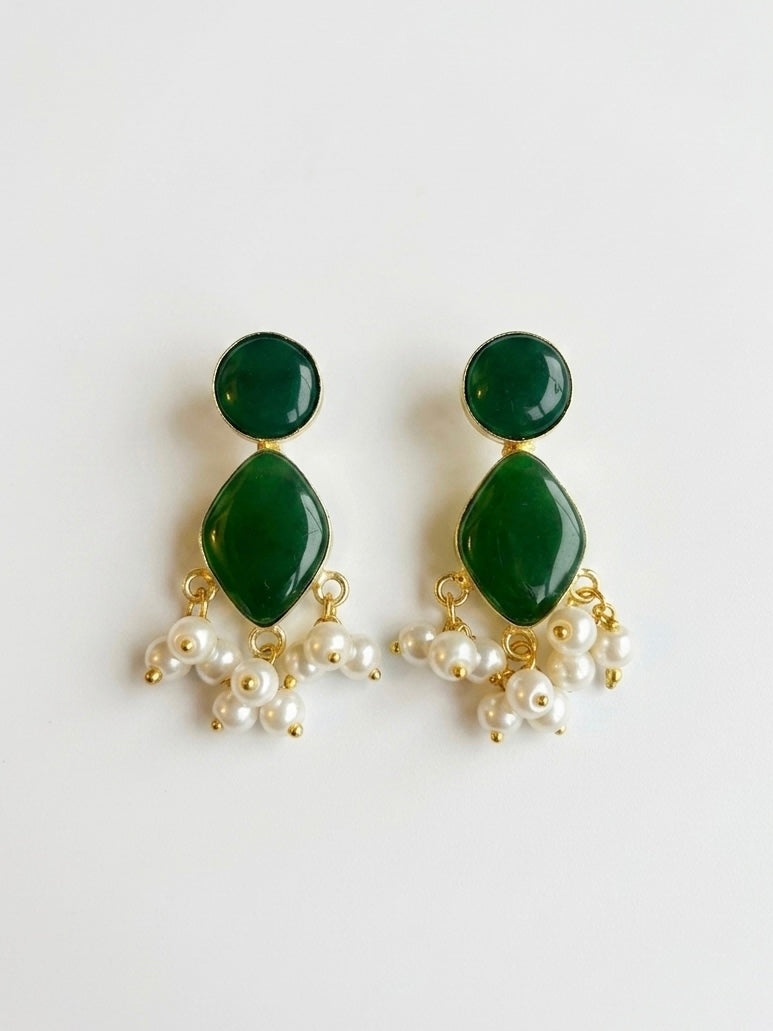 Gem Drop – Green Handmade Brass Earrings