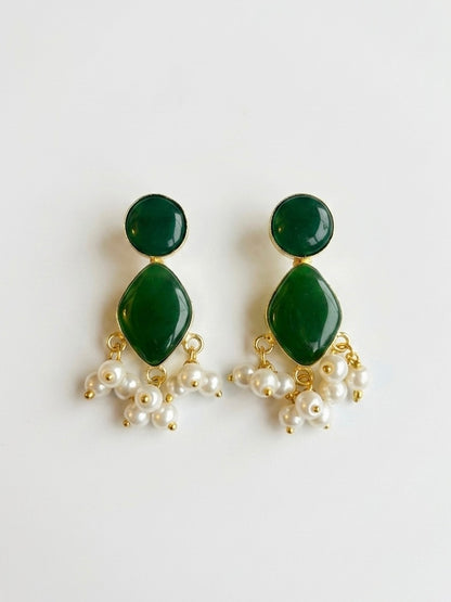 Gem Drop – Green Handmade Brass Earrings