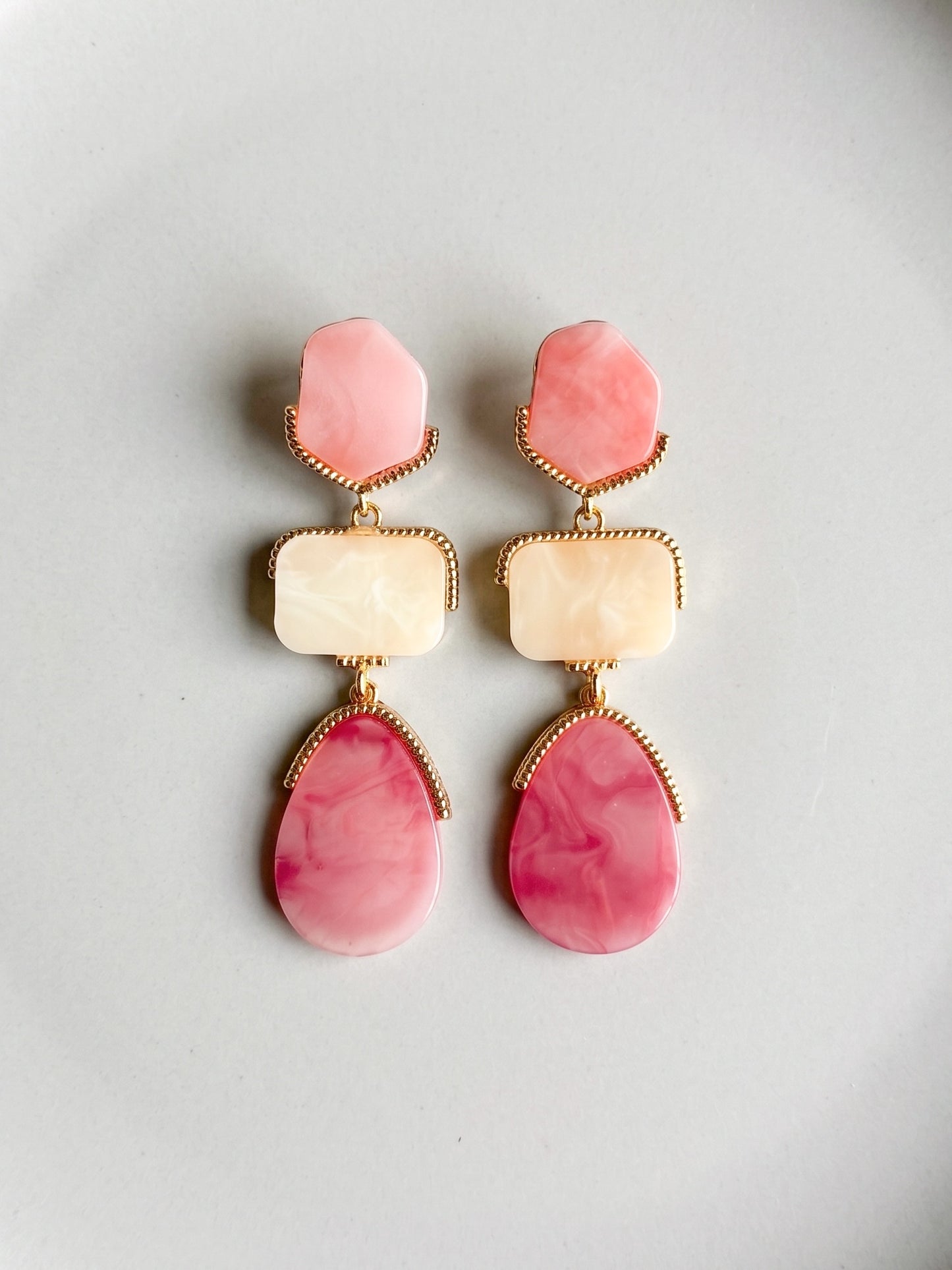 Blushberry Pink Resin Drops Statement Earrings