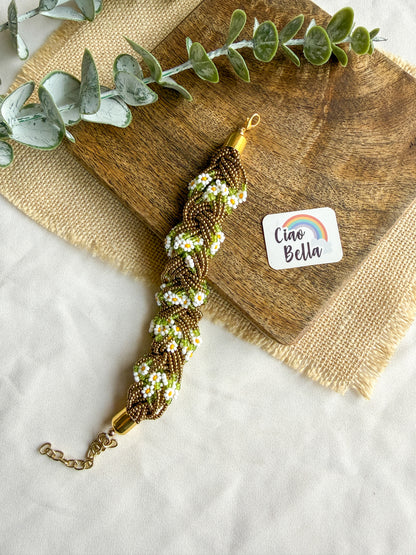Luxe Flora Antique Brown Gold Handmade Beaded Bracelet