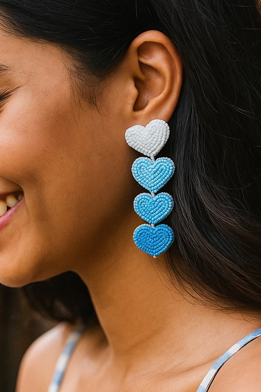 Cool Blue Love Drops Handmade Beaded Earrings