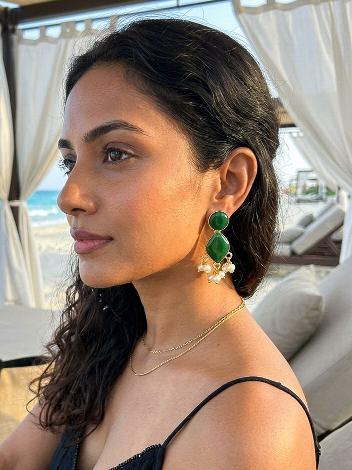 Gem Drop – Green Handmade Brass Earrings