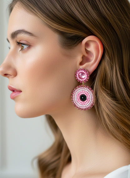 Blush Pink Mini Evil Eye Handmade Beaded Earrings