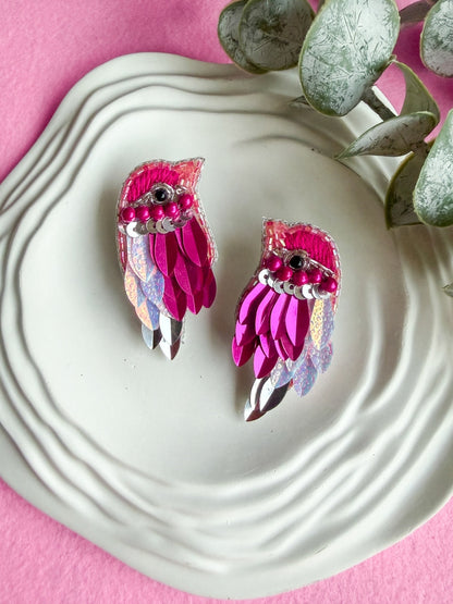 Chirpy Blush Pink Parrot Handmade Beaded Bird Earrings