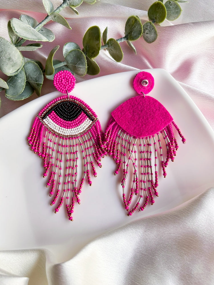 Rosey Evil Eye Tassel Earrings