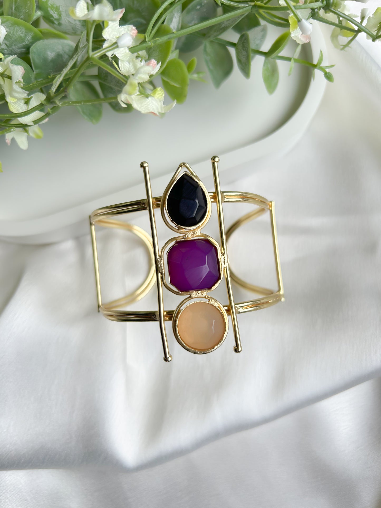 Mystic Gem Brass Cuff Bracelet