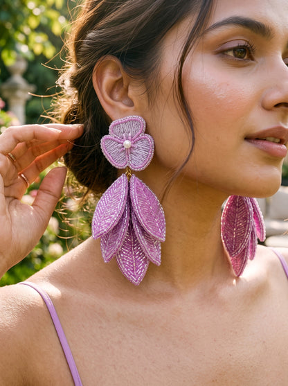 Luxe Leafy Affair Lilac Purple Handmade Beaded Earrings