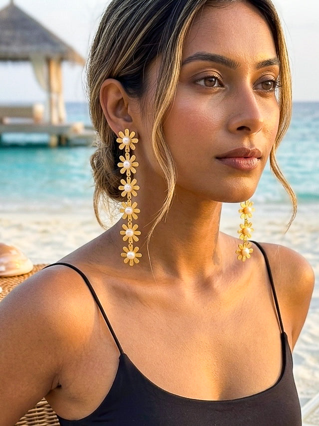 Pearl Petals Handmade Brass Earrings