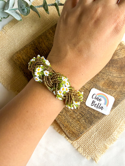 Luxe Flora Antique Brown Gold Handmade Beaded Bracelet