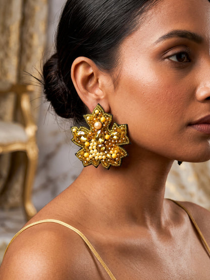 Golden Autumn Leaf Handmade Beaded Earrings