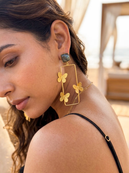 Labradorite Butterfly Wings Handmade Brass Earrings
