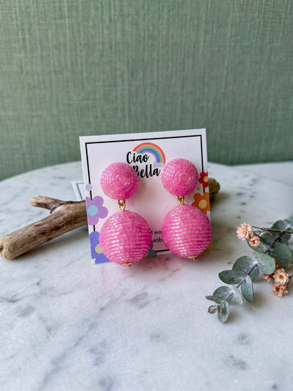 Baby Pink Round Drop Handmade Beaded Earrings
