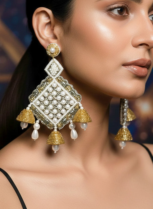 Riwaayat Pearl Drops Handmade Beaded Statement Earrings