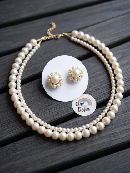 Mira Pearl Handmade Necklace + Stud Earrings Set