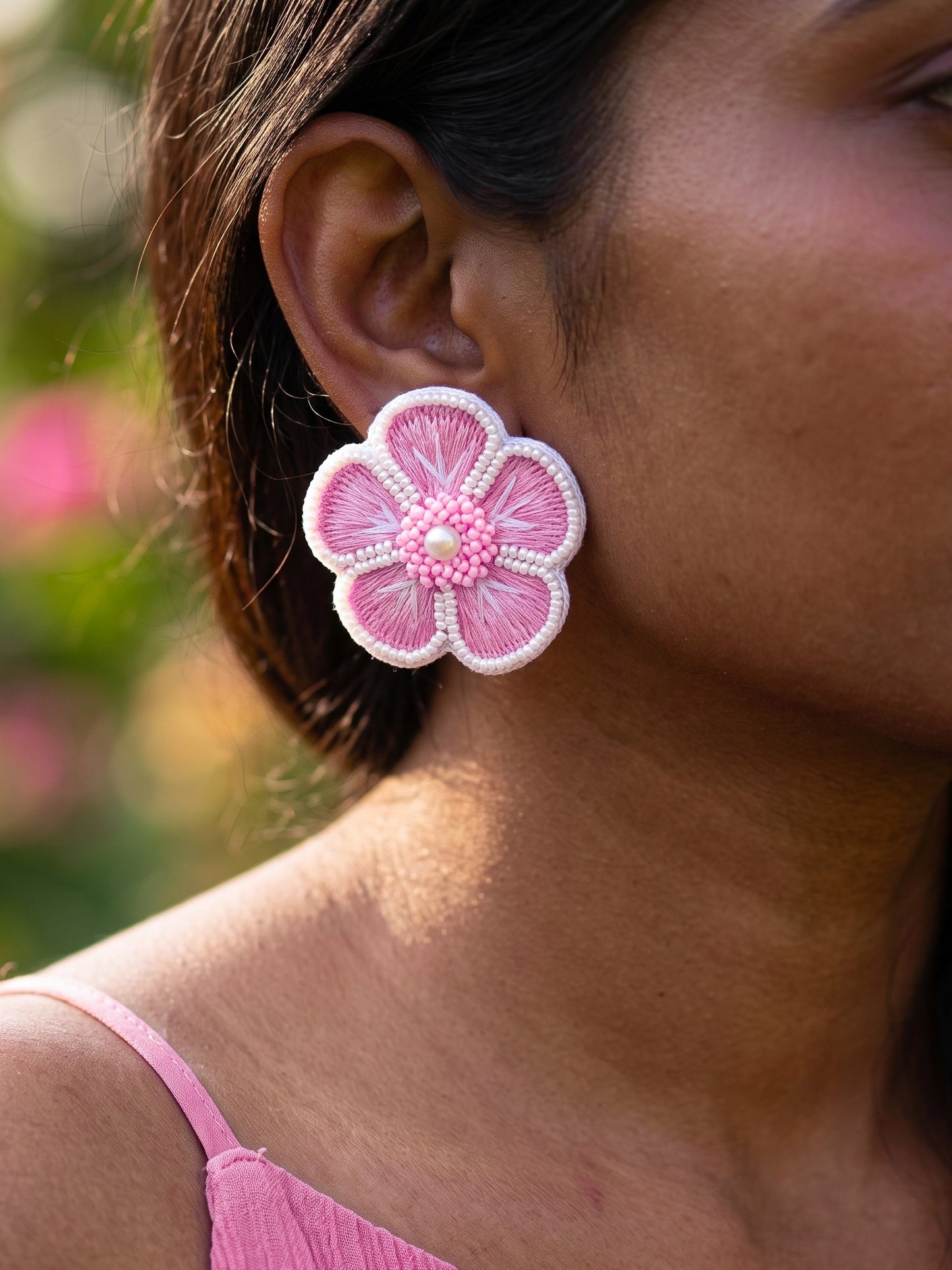 Blush Pink Blossom Handmade Beaded Earrings
