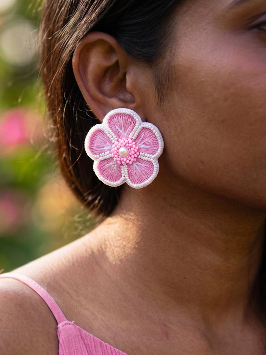 Blush Pink Blossom Handmade Beaded Earrings