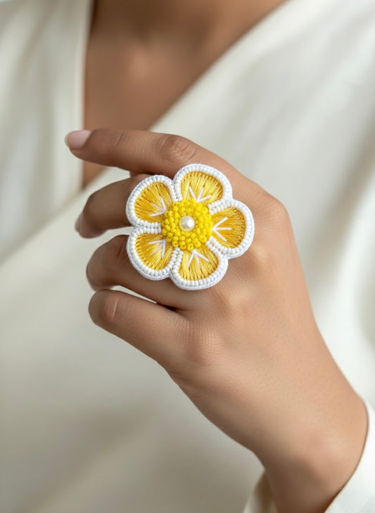 Sunshine Blossom Handmade Beaded Ring