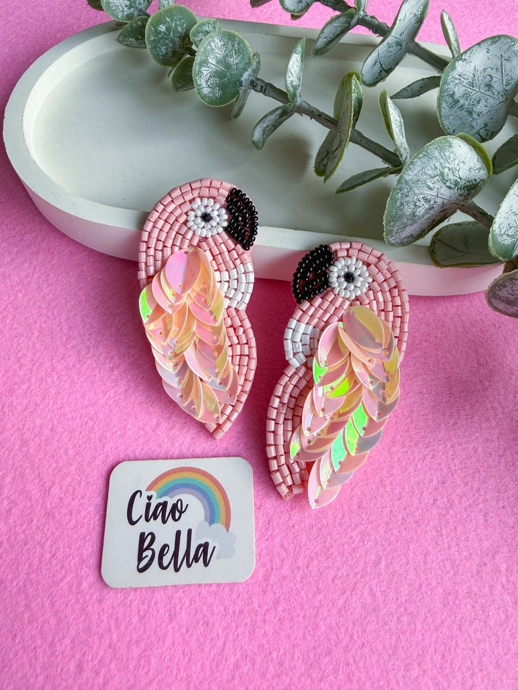 Blush Pink Parrot Handmade Beaded Bird Earrings
