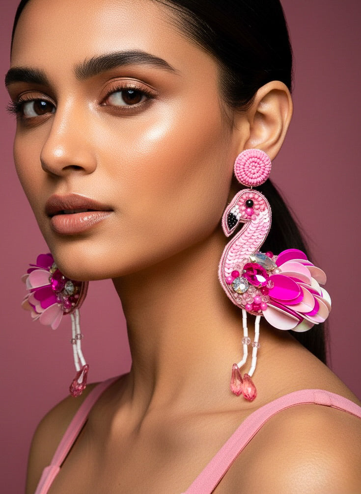 Flamazing Flamingo Bird Handmade Beaded Earrings