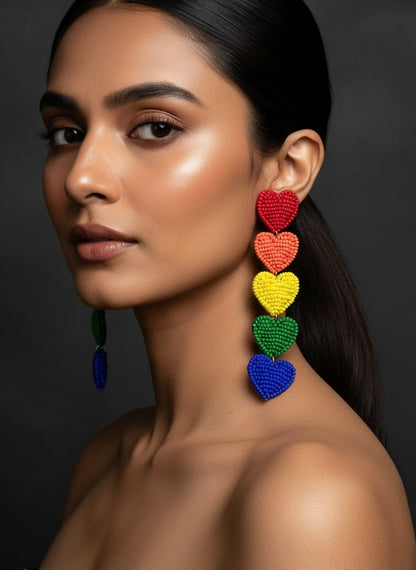 Rainbow Love Drops Handmade Beaded Heart Earrings