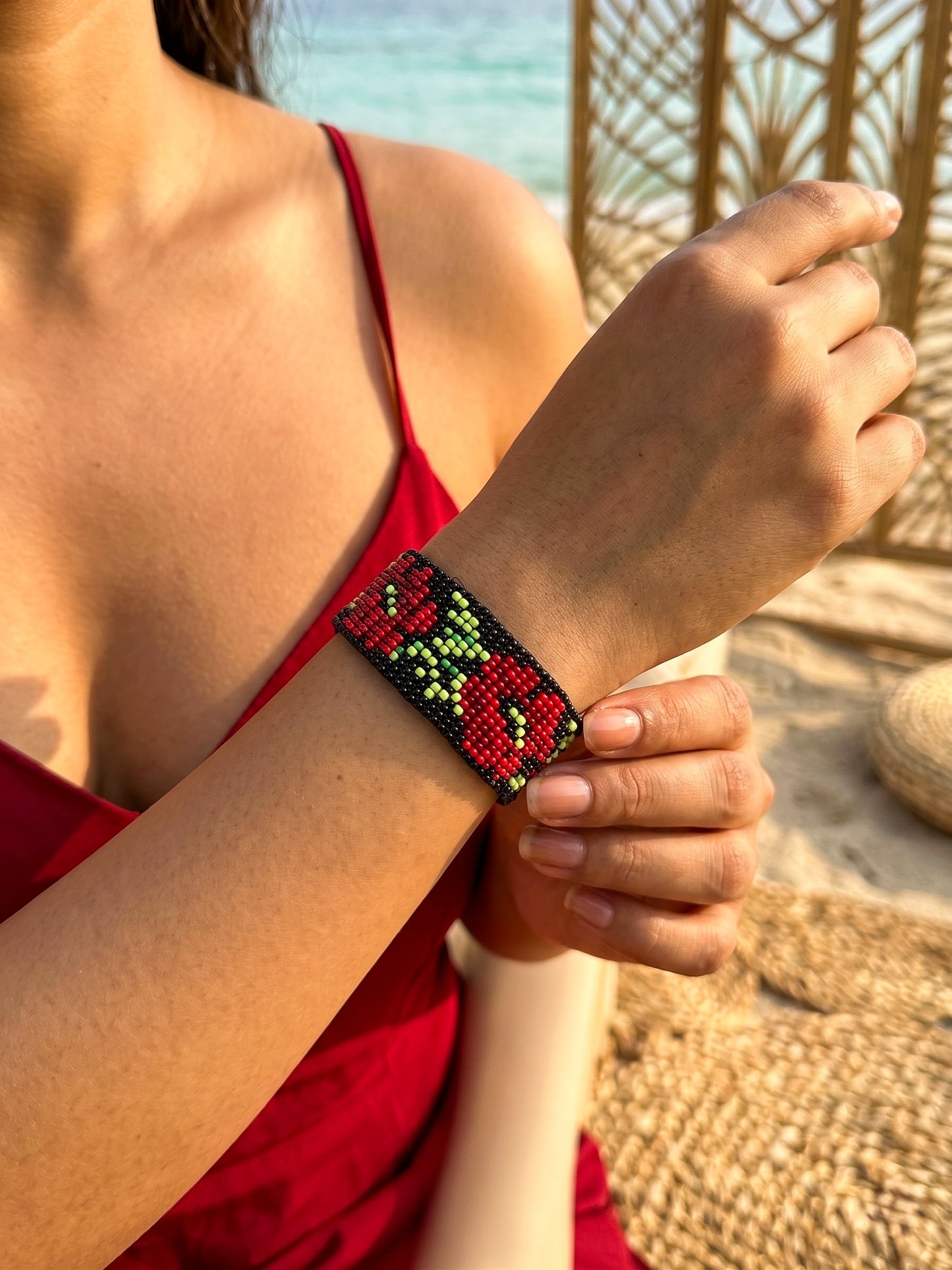 Eternal Red Rose Handmade Beaded Bracelet