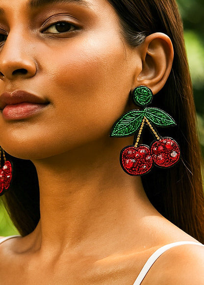 Cherry Love Handmade Beaded Earrings