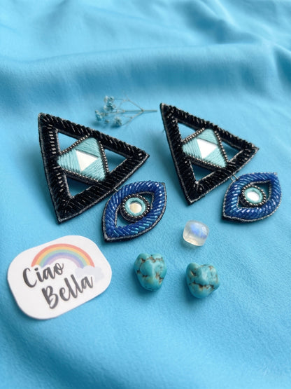 Electric Black & Blue Evil Eye Handmade Beaded Earrings