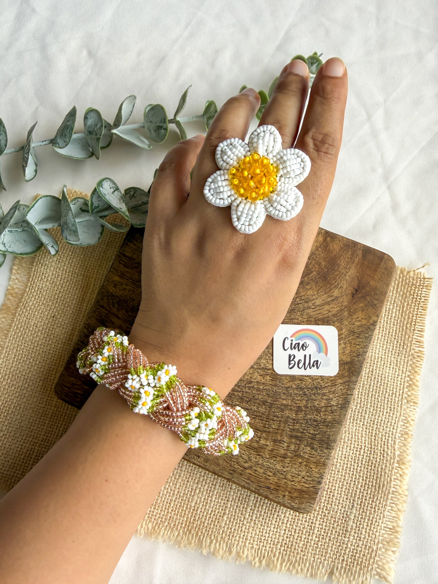 Luxe Flora Rose Gold Handmade Beaded Bracelet + Ring Combo