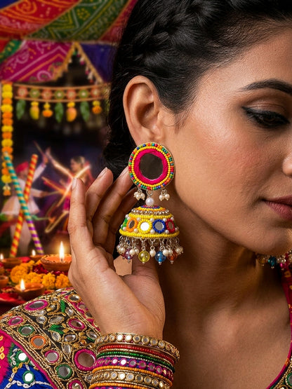 Rangili Yellow Mirror Handmade Beaded Jhumka Earrings