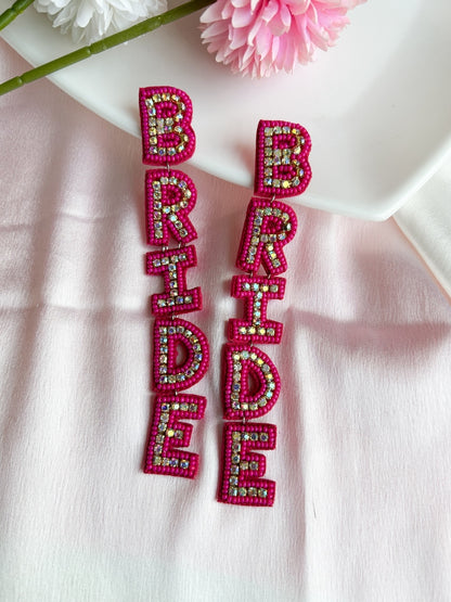 Bella Bride Pink Handmade Beaded Long Earrings