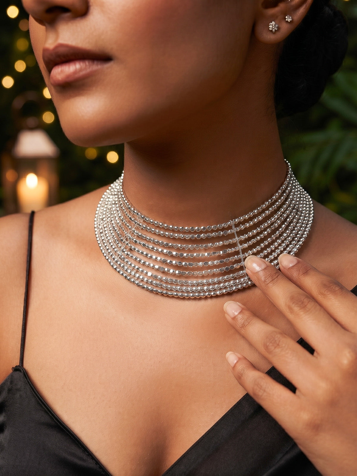 Myra Silver Beaded Handmade Hasli Necklace